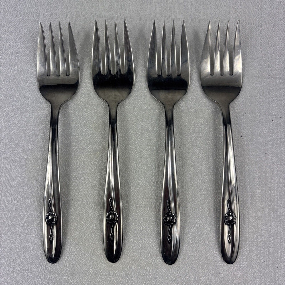 Sears Roebuck Provincial Rose Stainless‎ Salad Fork 6" Set Of 4